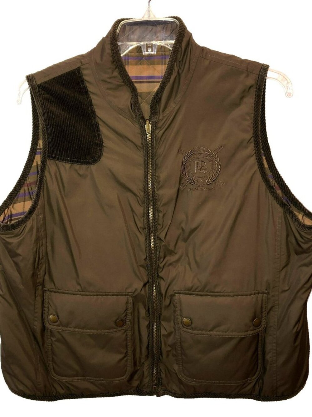 Lauren Ralph Lauren Brown Quilted Vest with Corduroy Accents